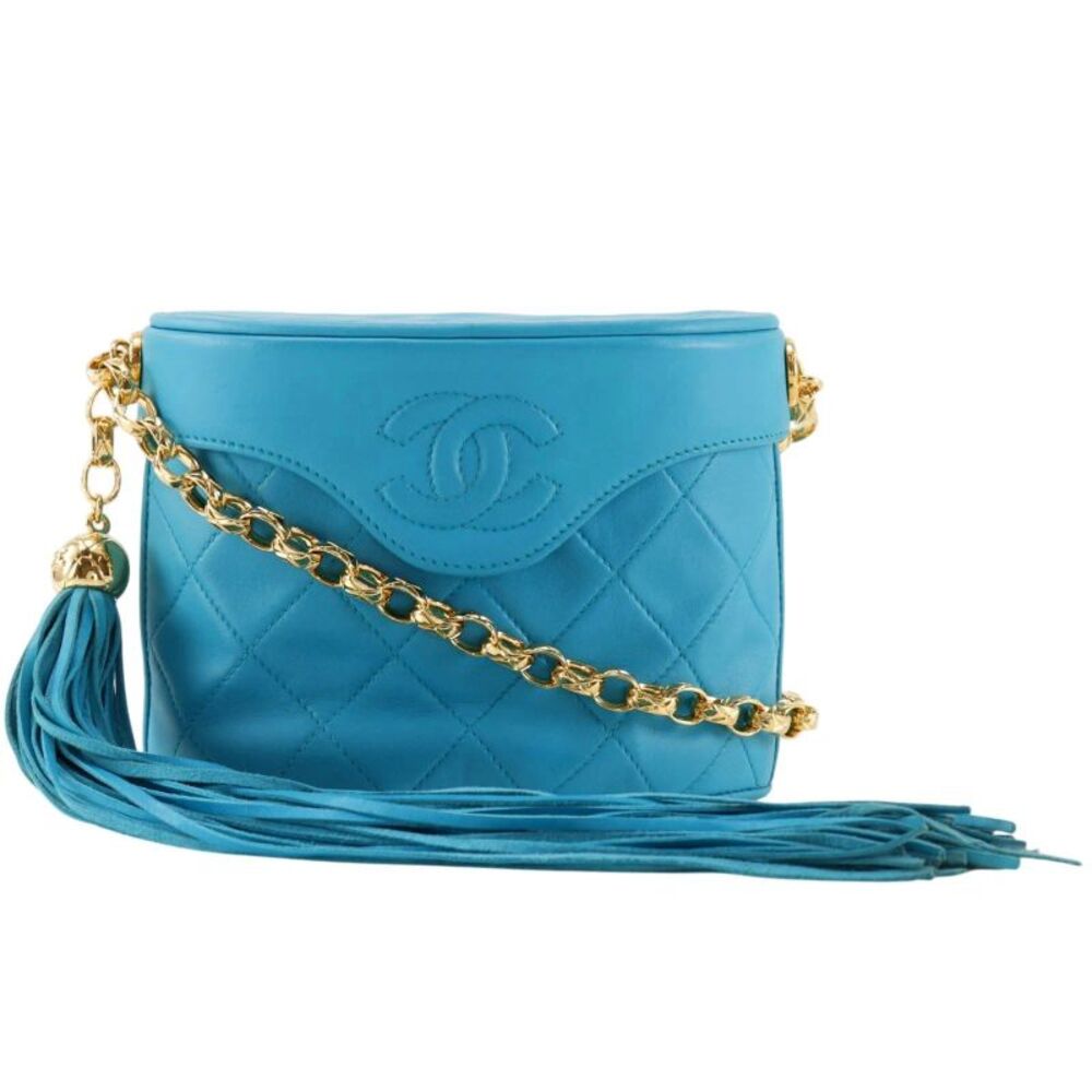 Chanel Vintage Tassel Box Quilted Leather Turquoise Leather Shoulder Bag Bag